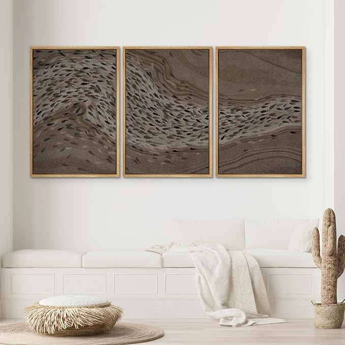 SIGNWIN Framed Canvas Print Wall Art Set Bison Migration African Animal Migration Illustrations Modern Art Decorative Abstract for Living Room, Bedroom, Office - 16"x24"x3 Natural