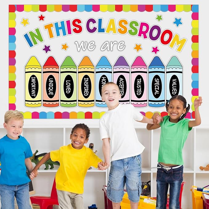 gisgfim Back to School Bulletin Board Decorations Colorful Crayon Paper Cutouts Crayon Motivational Word Bulletin Board Set for School Classroom Teacher Students Chalkboard Door Wall Decor Supplies