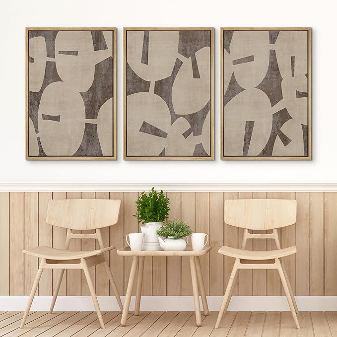 SIGNFORD Framed Wall Art Print Set Geometric Block Abstract Shapes Illustrations Modern Decorative Multicolor Relax/Calm Chic for Living Room, Bedroom, Office - 24"x36"x3 Natural