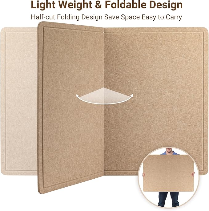 AKTOP Large Office Cork Board 60" x 36", Foldable Felt Notice Pin Board for Wall, Decorative Bulletin Board Photo Display Board with Self-Adhesive Tape for Office, School & Home, 25 Pushpins, Khaki