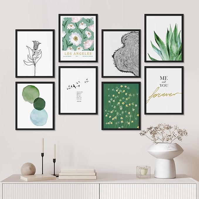 SIGNWIN Framed Poster Bathroom Decor, Wall Art Room Decor Multicolor for Living Room, Bedroom, Office Green Snake Plant Paint Stroke Flowers Nature Abstract Shapes - 12"x16"x 8 Black