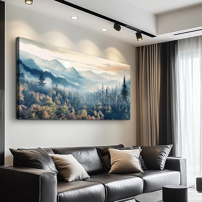MHARTK66 Modern Canvas Wall Art For Living Room Decorations For Bedroom Office Wall Decor Prints Foggy Forest Trees Landscape Wall Painting Pictures Ready To Hang Room Home Decor 20x40 in