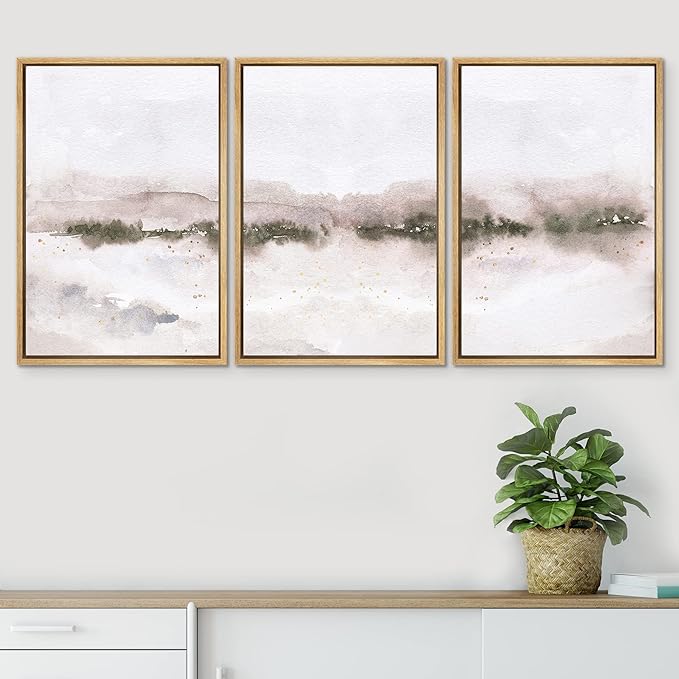 SIGNWIN Framed Canvas Print Wall Art Set Pastel Explosion Misty Mountain Forest Nature Wilderness Illustrations Modern Art Rustic Scenic Relax/Calm for Living Room, Bedroom, Office - 16"x24"x3 NATURAL