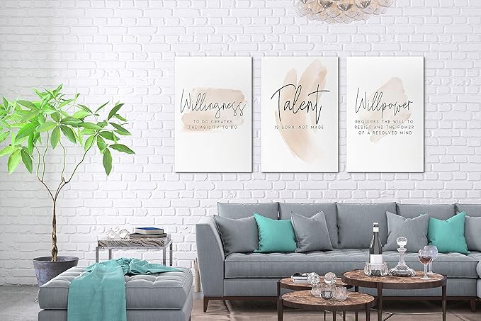 SHMAO Office Canvas Wall Art Motivational Wall Decor, 3 Piece Willingness Talent Willpower Pictures for Office Wall Decor Women Inspirational Framed Artwork Home Office Decor 20”x30”x3 Panels