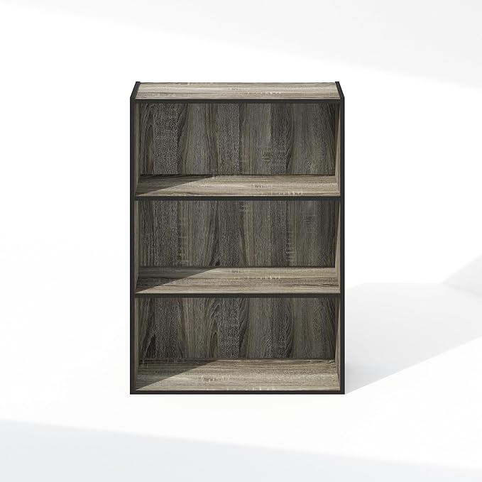 Furinno Simple Book Shelf, 3-Tier Bookshelf, Storage Shelves Bookcase, 9.7 x 23.7 x 31.5, for Living Room, Bedroom, Home Office, French Oak