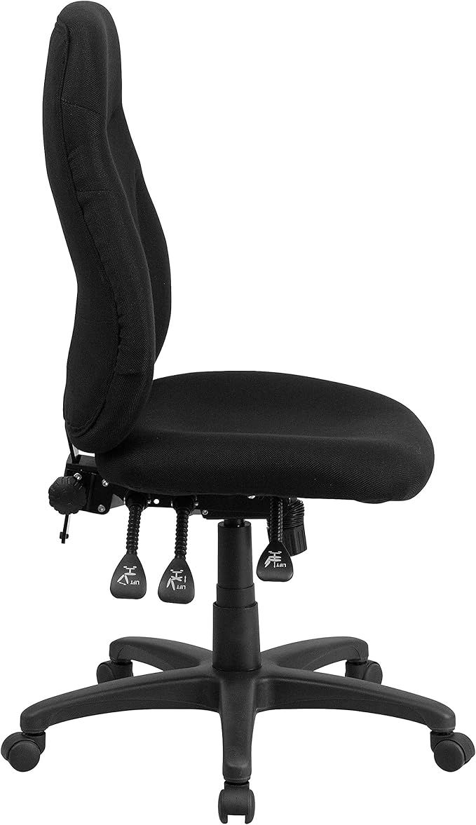 Flash Furniture Hughes High Back Black Fabric Multifunction Swivel Ergonomic Task Office Chair