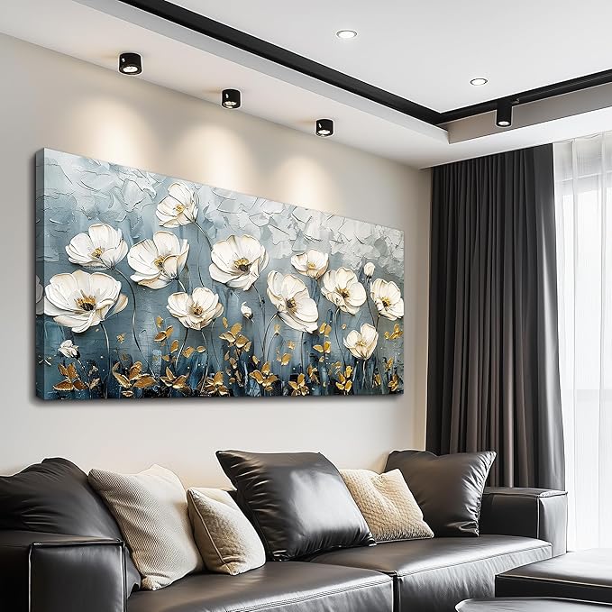 QIYILEXWART Large Wall Decor For Living Room Canvas Wall Art For Office Modern Wall Decorations For Bedroom Textured White Flower Landscape Painting Farmhouse Pictures Artwork Room Home Decor 24x48