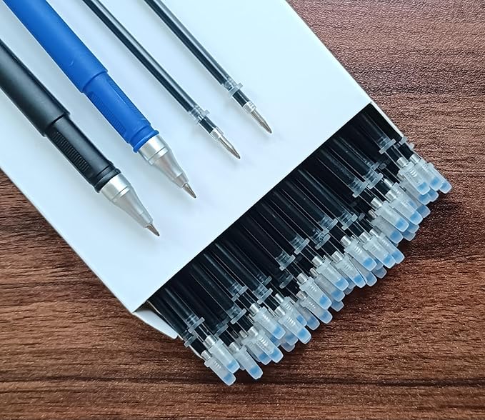 Gel Ink Pens Refills Black,50 Pack Gel Refills for Pens,0.5 mm Pen Refill 5 Inch/130mm,Send 2 Extra Pens,Ink Non Bleeding Through,Smooth Writing