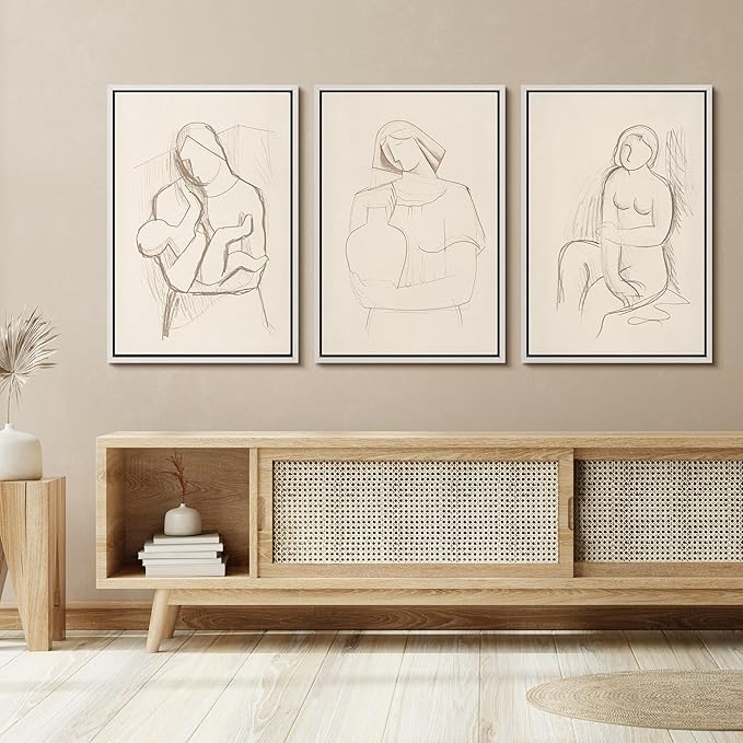 SIGNFORD Framed Wall Art Print Set Minimalist Figurative Line Drawing Modern Abstract Digital Art Modern Art Contemporary for Living Room, Bedroom, Office - 24"x36"x3 WHITE