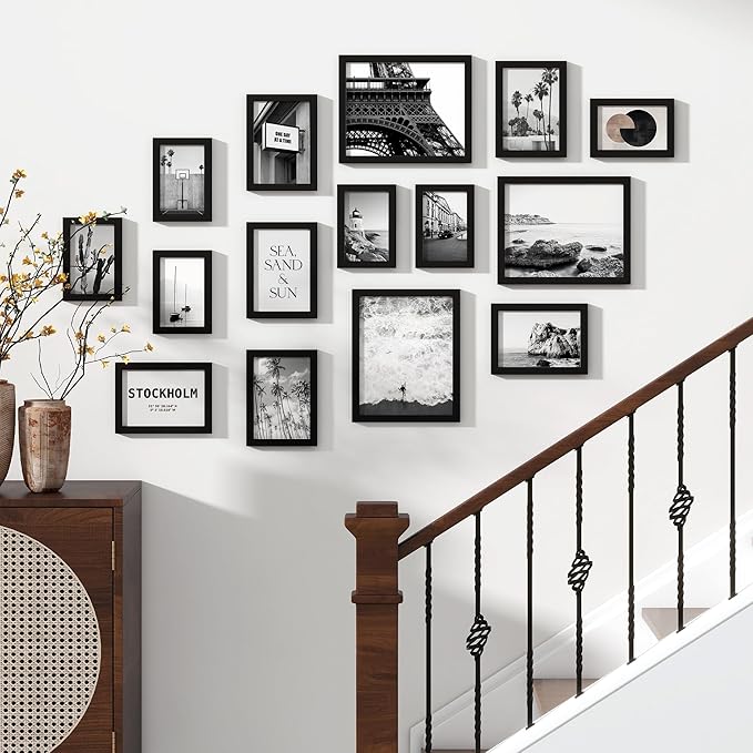 15 Pack Picture Frames Collage Wall Decor, Gallery Frame Set for Wall Mounting or Tabletop Display, Multi Sizes Including 3pcs 8x10, 6pcs 5x7, 6pcs 4x6, Black