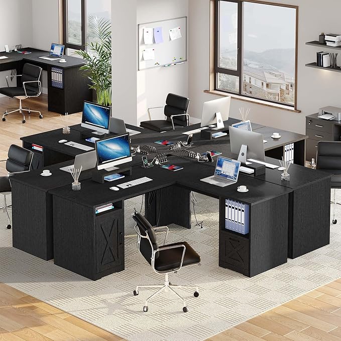YITAHOME L Shaped Desk with Power Outlets, 60 Inch Computer Desk Corner Desk with File Drawer, Home Office Desk with Monitor Stand & Storage Shelves, L-Shaped Desk with File Cabinet, Black