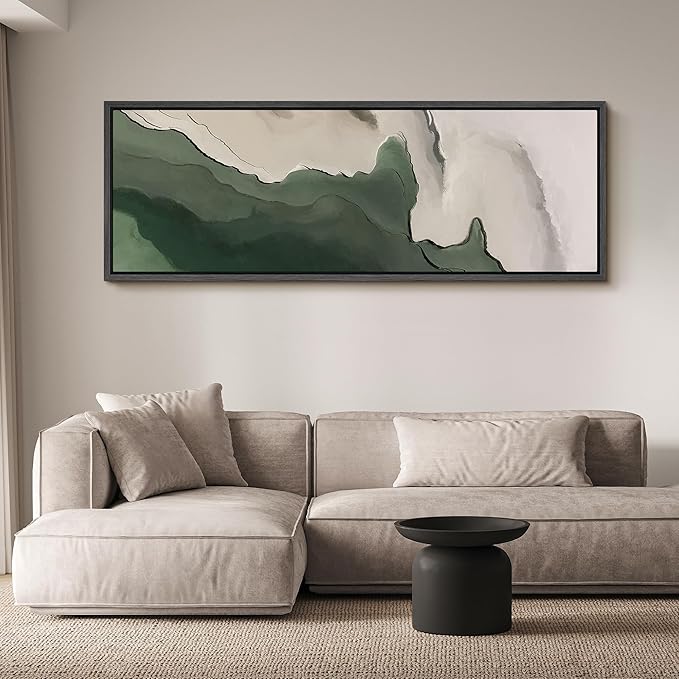 SIGNFORD Large Framed Canvas Green and Neutral Landscape Illustrations Modern Art Calm Warm for Living Room, Bedroom, Office - 60"x20"