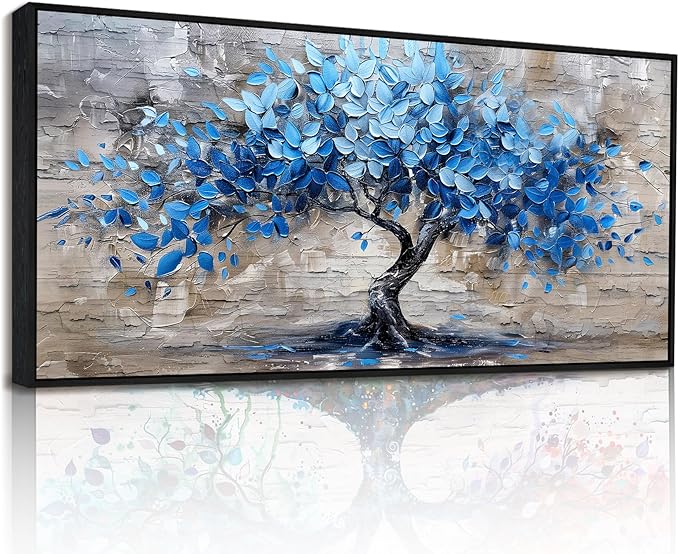 SERIMINO Extra Tree of Life Wall Art for Living Room, Blue Tree Abstract Canvas Art Wall Decor, Modern Large Framed Artwork for Walls Bedroom Office Meeting Room, 32"x71"
