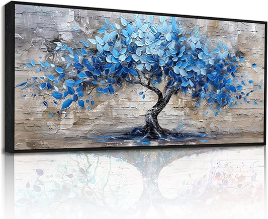 SERIMINO Extra Tree of Life Wall Art for Living Room, Blue Tree Abstract Canvas Art Wall Decor, Modern Large Framed Artwork for Walls Bedroom Office Meeting Room, 32"x71"