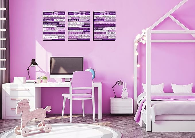 Purple Pictures Wall-Decor - Inspirational Canvas Wall Art For Office - Motivational Gifts For Women Ready To Hang Size 12" x 16" x 3 Pieces