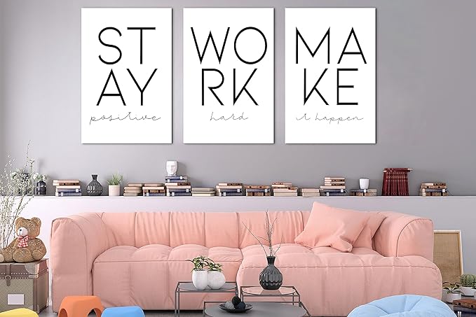 SHMAO Office Canvas Wall Art Motivational Wall Decor, 3 Piece Modern Positive Quotes Print Pictures for Office Wall Decor Women Inspirational Framed Artwork Home Office Decor 20”x30”x3 Panels