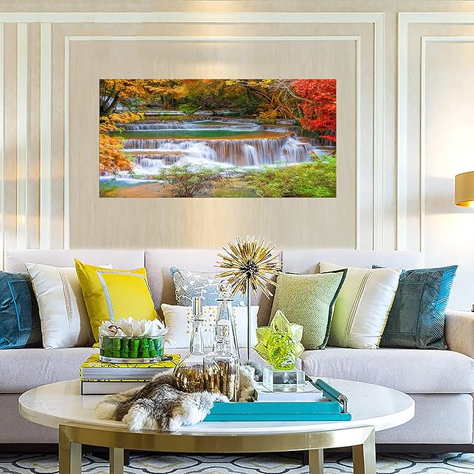 DZL Art S75362 Large Wall Art Canvas Prints Waterfall In Deep Rain Forest Jungle Painting Framed wall art for living Room Bedroom and Office Home Decor Artwork