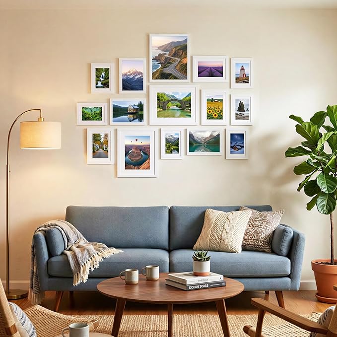 Fixwal Picture Frames Set, Gallery Wall Frame Set Picture Frames Collage 15 Pack for Wall or Tabletop with 8x10 5x7 4x6 Frames, White