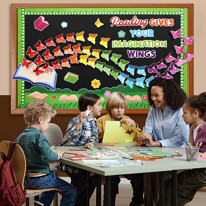 Colorful Reading Bulletin Board Decorations 3D Butterfly Bulletin Board Set Reading Gives You Wings Butterfly Paper Cutouts Classroom for Back to School Elementary Classroom Library Chalkboard Decor