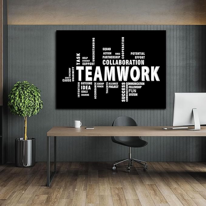 Inspirational Teamwork Canvas Wall Art Home Office Wall Decor Picture Minimalist Team Work Inspirational Quotes Poster Print for Living Room Bedroom Office Man Cave Decoration Ready To Han