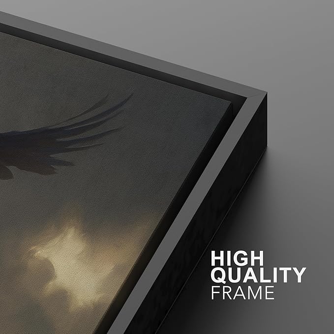 MUDECOR Framed Canvas Print Wall Art Majestic Crow Flying Through Stormy Skies Illustrations Minimalism Decorative Relax Colorful for Living Room, Bedroom, Office - 24"x36" BLACK