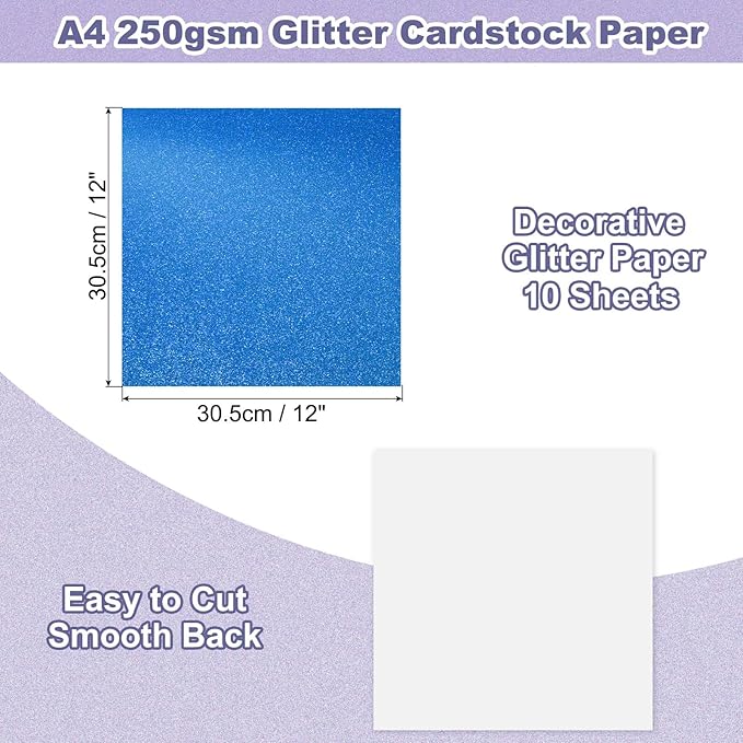 PATIKIL 10Sheets Blue Glitter Cardstock, 12x12In Glitter Paper Card Stock Shiny Scrapbook 250gsm Sparkly Paper Large Shimmer for Crafts Scrapbook DIY Art Wedding Party