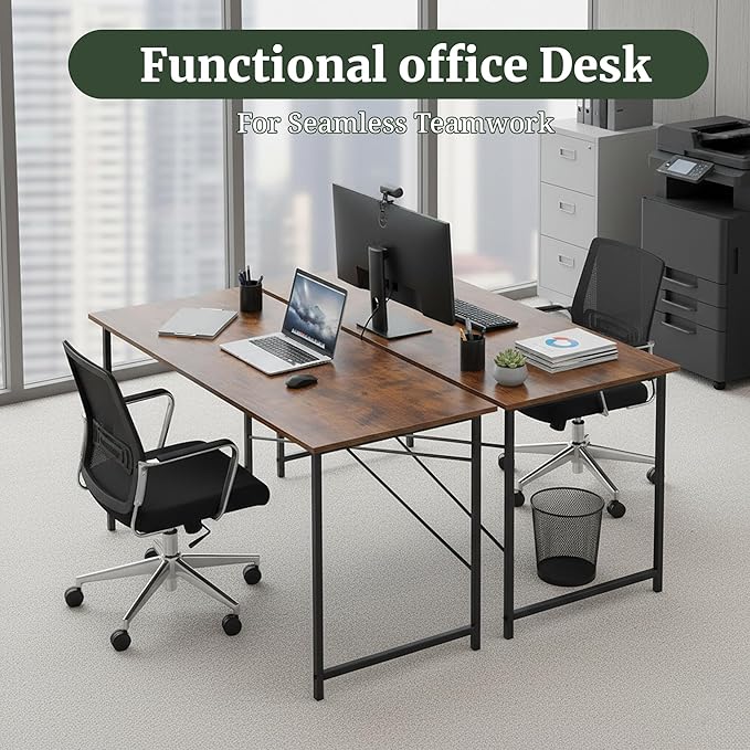 Computer Desk 55 Inch, Simple Home Office Desk Study Writing Table, Sturdy Metal Frame, Scratch-Resistant MDF Desktop for Bedroom Dorm Workspace, Brown