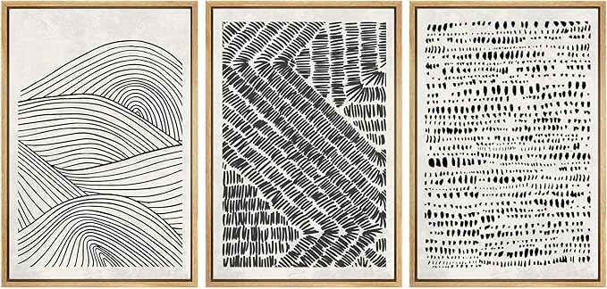SIGNWIN Framed Canvas Print Wall Art Set Black Pastel Geometric Landscape Abstract Shapes Cozy Neutral Modern Art Boho Relax/Zen Nordic for Living Room, Bedroom, Office - 16"x24"x3 Natural