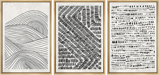 SIGNWIN Framed Canvas Print Wall Art Set Black Pastel Geometric Landscape Abstract Shapes Cozy Neutral Modern Art Boho Relax/Zen Nordic for Living Room, Bedroom, Office - 16"x24"x3 Natural