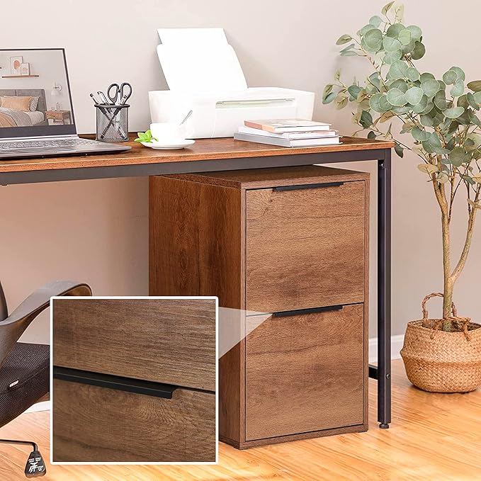 Wooden 2 Drawer File Cabinet, Wood Vertical Filing Cabinet Fits Hanging Files Letter Size for Home Office, Walnut
