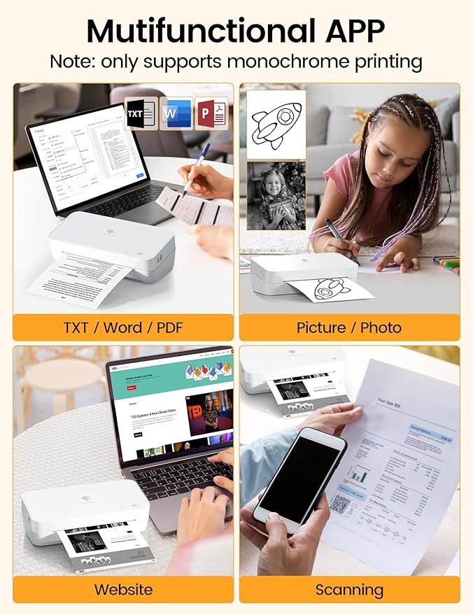 Phomemo S821 Inkless Thermal Printer, 2.4 GHz WiFi Wireless, Supports 8.5" x 11" US Letter/A4/A5/B5 Thermal Roll Paper, Compact Portable Printer for Home & Office Use, Compatible with Phones & PC