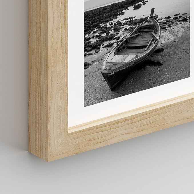 SIGNWIN Framed Poster Wall Art Set of Black & White Ocean Beach Seascape Nature Wilderness for Living Room, Bedroom, Office - 12"x16"x 8 Natural