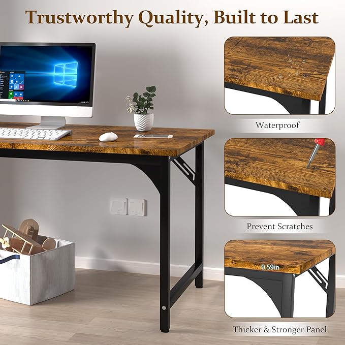 47 X 23.6 inch Computer Desk, Office Desk with Deeper & Thicker Desktop, Modern Simple Study Table with Sturdy Metal Frame & Large Legroom, Study Writing Work Desk for Home Office, Bedroom