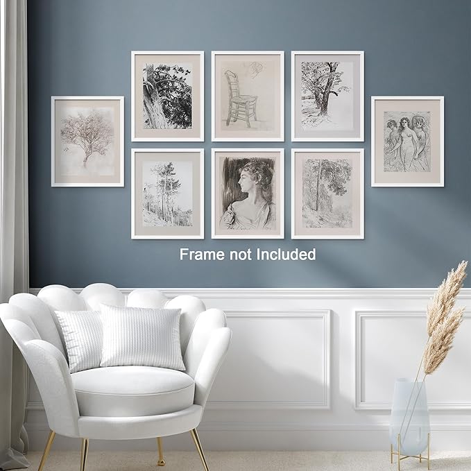 SIGNWIN Adhesive Canvas Poster Bathroom Decor, Wall Art Room Decor Multicolor for Living Room, Bedroom, Office Black White Forest Landscape Female Portrait Vintage Illustrations Bohemian - 12"x16"x 8