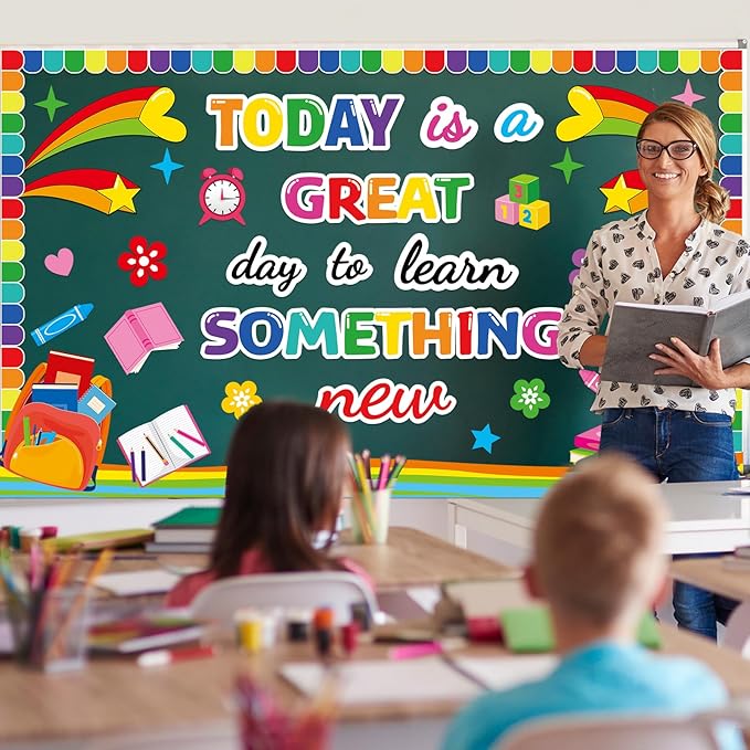 gisgfim Welcome Back to School Bulletin Board Decorations Set Motivational Learn Something New Classroom Colorful Rainbow Paper Cutouts Bulletin Board Decor for Nursery Door Teachers Chalkboard Wall