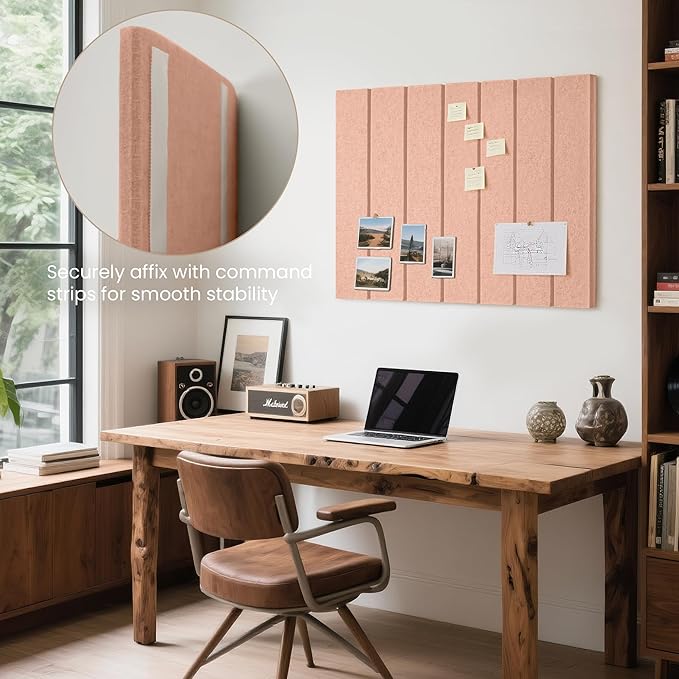 Bulletin Board, 24 x 18 inches Felt Board Decorative Pin Board, 4' x 3' Cork Board Alternative for Wall, Foldable Photo Board with 20 Pushpins - Mauvey Pink Stripes