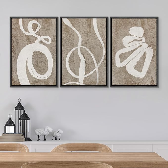SIGNWIN Framed Canvas Print Wall Art Set Contemporary Geometric Abstract Illustrations Modern Art Decorative Nordic Abstract for Living Room, Bedroom, Office - 16"x24"x3 Black