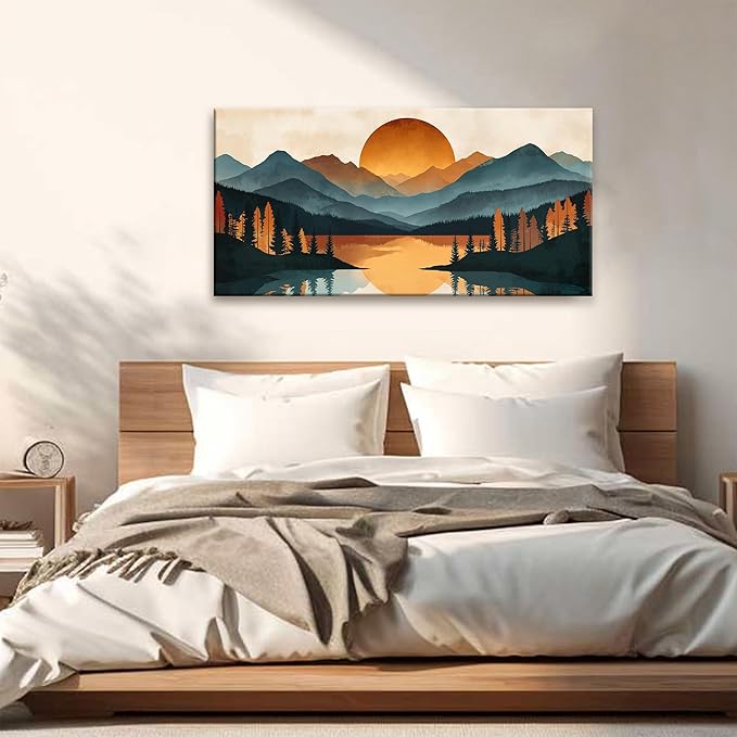 Suconvng Colorful Canvas Art Wall Decor Prints Mountain Boho Wall Art Picture For Bedroom Modern Office Home Wall Decorations Forest River Landscape Paintings Pictures Artwork Aesthetic 20 X 40 In