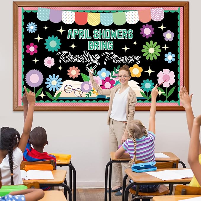 Spring Reading Bulletin Board Set Floral Classroom Decoration April Showers Bring Reading Bulletin Board Spring Floral Cutouts for Back to School Office Home Chalkboard Wall Decor