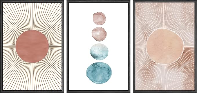 SIGNWIN Framed Wall Art Print Set Pastel Watercolor Dot & Ring Variety Shapes Abstract Illustrations Modern Art Minimalist Colorful Multicolor for Living Room, Bedroom, Office - 24"x36"x3 Black