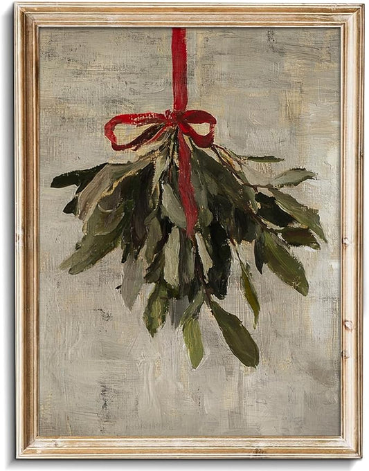uniro Vintage Christmas Mistletoe Print Artwork Painting Winter Farmhouse Holiday Wall Decor for Bedroom, Living Room, Gallery, winter Room Decor, Holiday Decoration Gifts (8" x 10" - UNFRAMED)