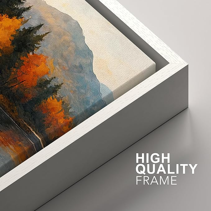 SIGNFORD Framed Wall Art Print Set Autumn Mountain Lake Vibrant Fall Forest Landscape Digital Art Modern Art Contemporary for Living Room, Bedroom, Office - 16"x24"x3 White