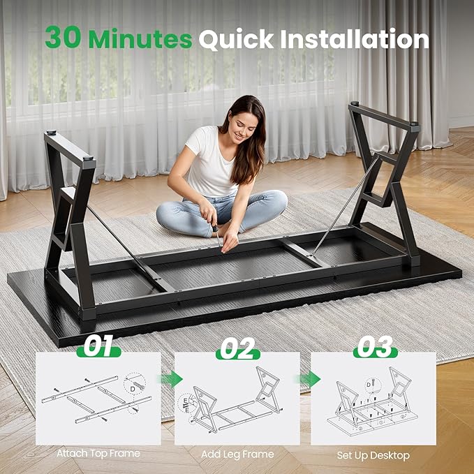 63" Large Executive Desk - Computer Office Desk Workstation, Modern Business Writing Table with Sturdy Metal Legs for Home Office (Black/Black)