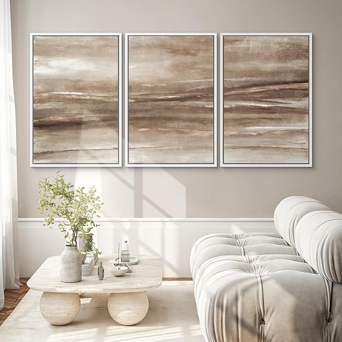 SIGNWIN Framed Canvas Print Wall Art Set Warm Earth Horizon Brown Abstract Landscape Illustrations Modern Art Decorative Abstract for Living Room, Bedroom, Office - 24"x36"x3 White