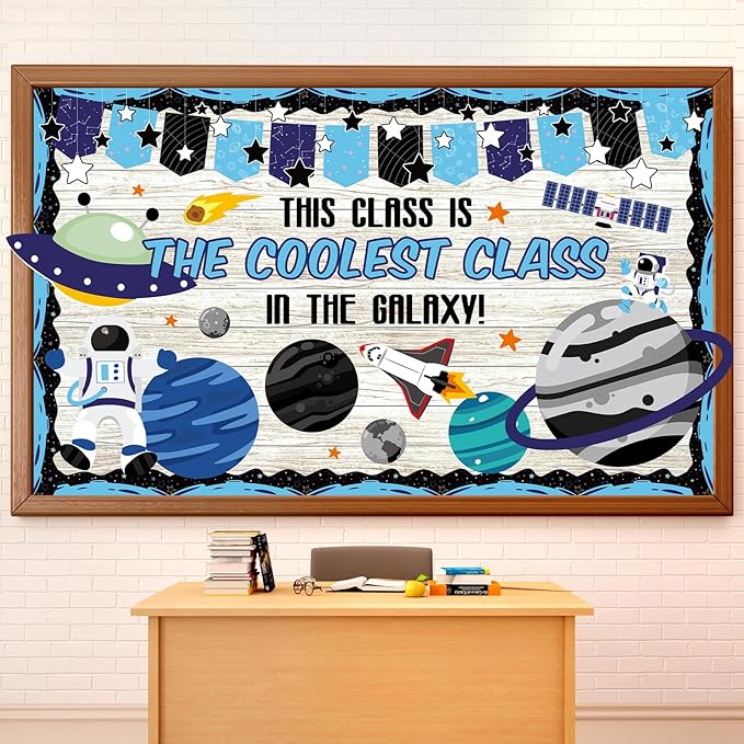 Outer Space Bulletin Board Set Galaxy Classroom Bulletin Board Decorations Astronaut Cutouts Classroom Decorations for Back to School Teachers Students Office Home Chalkboard Decor Wall Door
