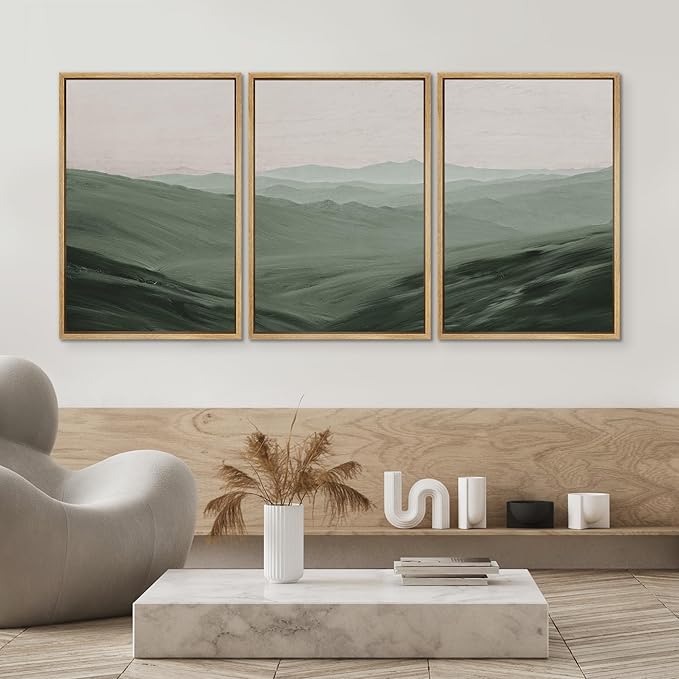 SIGNWIN Framed Canvas Print Wall Art Set Rolling Green Mountain Hill Environment Nature Wilderness Photography Modern Art Chic Landscape for Living Room, Bedroom, Office - 24"x36"x3 Natural