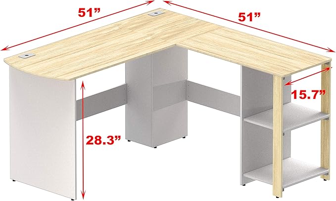 SHW 51 x 51 Inches L-Shaped Home Office Wood Corner Desk wtih Storage, Oak