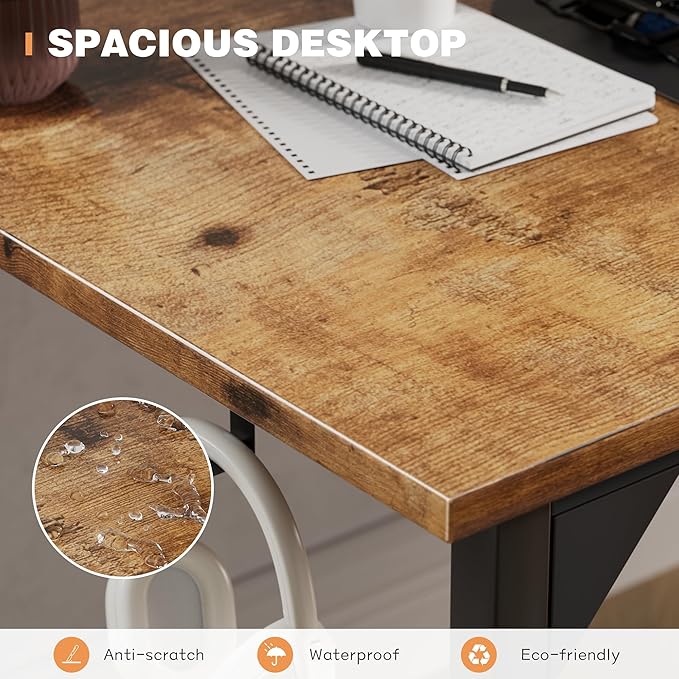 Shahoo 32 Inch Computer Desk, Wood Modern Simple Home Office Table for Small Spaces with Storage Bag and Headphone Hook for Home, Office, Study, Writing, Rustic Brown