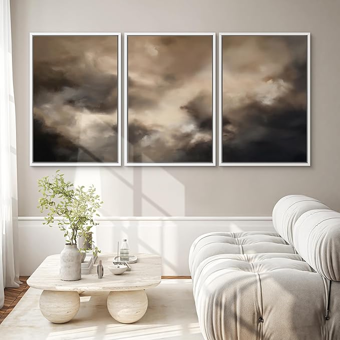 SIGNWIN Framed Canvas Print Wall Art Set Dramatic Stormy Sky Moody Cloudscape Illustrations Modern Art Decorative for Living Room, Bedroom, Office - 24"x36"x3 White