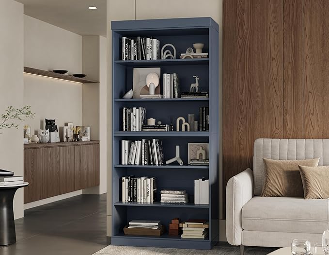 Palace Imports Solid Wood Bookcase - 6-Tier Bookshelf, 71.5" Tall, 32” W - Antique Blue, Stackable Modular, Open Storage Display for Living Room, Office, 100% Eco-Friendly Solid Wood, Made in Brazil